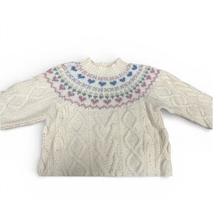 Vintage 90s Fair Isle Heart Wool Mohair Sweater M